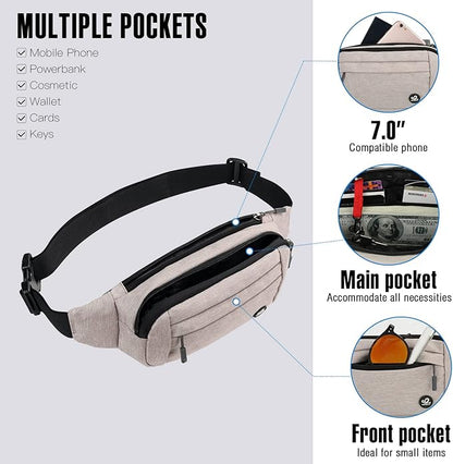 WATERFLY Fanny Pack Waist Bag: Small Hip Pouch Bum Bag Fannie Pack Phanny Fannypack Waistpack Bumbag Beltbag Sport Slim Fashionable for Jogging Hiking Hiker Woman Man