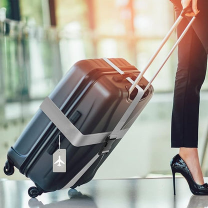 Weewooday 8 Pcs Luggage Straps Suitcase Tags Set for TSA Approved, 4 Travel Adjustable Suitcase Belt, 4 Silicone Luggage Tags with Name ID Card Travel Accessories(Light Gray,Airplane)