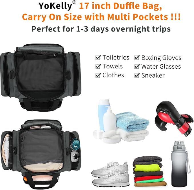 Small Gym Duffle Bag - 17 inch Carry On Weekender Bag for Travel Sport (17x10x9 in) - Dark Grey