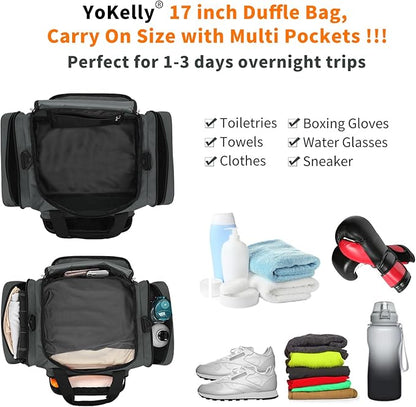 Small Gym Duffle Bag - 17 inch Carry On Weekender Bag for Travel Sport (17x10x9 in) - Dark Grey