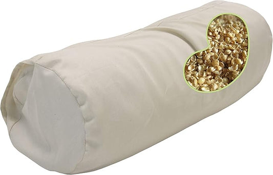 Organic Cotton Neck Roll Pillow with Pillowcase – Organic Millet Filled Soft Neck Pillow with Breathable and Durable Fabric Washable Protector – Supportive for Deep Sleep – Made in USA, 4" x 12"