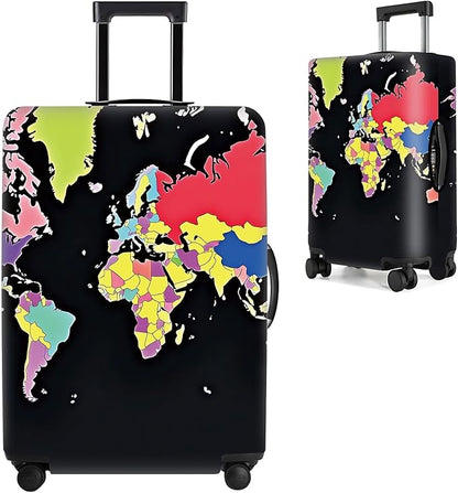 World Map Luggage Cover – Durable and Stylish Travel Suitcase Protector for Travel Enthusiasts, Fits Most Luggage Sizes,L