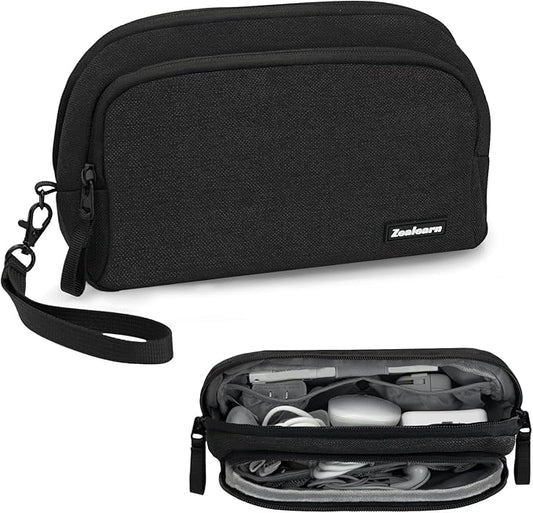 Electronics Organizer Travel Case - Portable Tech Bag, Portable Charger Organizer, All-in-One Storage Bag for Charging Cable, USB Cords, Black, Double Layer
