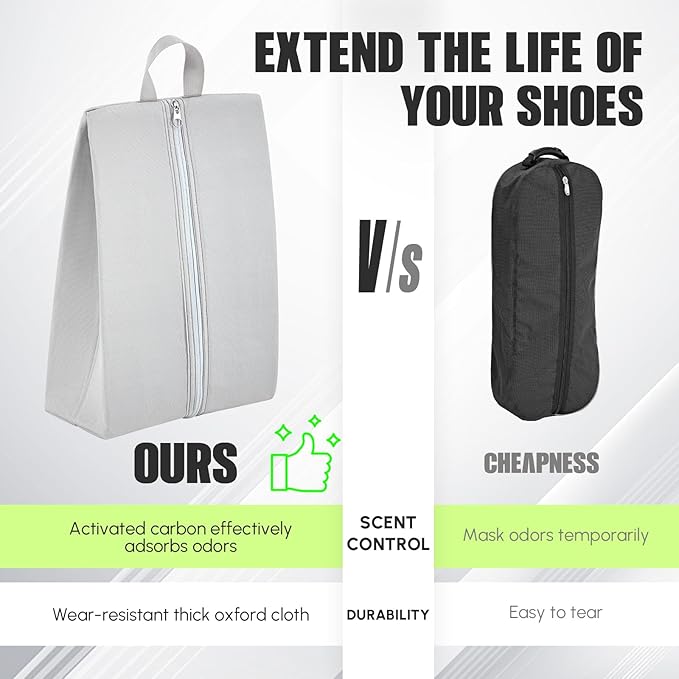 Leinuosen 4 Pack Smell Proof Shoe Cleat Bag for Travel Water Resistant Odor Absorbing Lightweight Golf Soccer Shoe Storage Organizer Pouch with Zipper for Gym Sports Work Men Women (Gray)