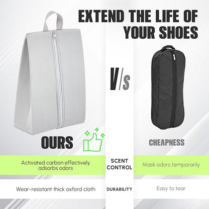 Leinuosen 4 Pack Smell Proof Shoe Cleat Bag for Travel Water Resistant Odor Absorbing Lightweight Golf Soccer Shoe Storage Organizer Pouch with Zipper for Gym Sports Work Men Women (Gray)