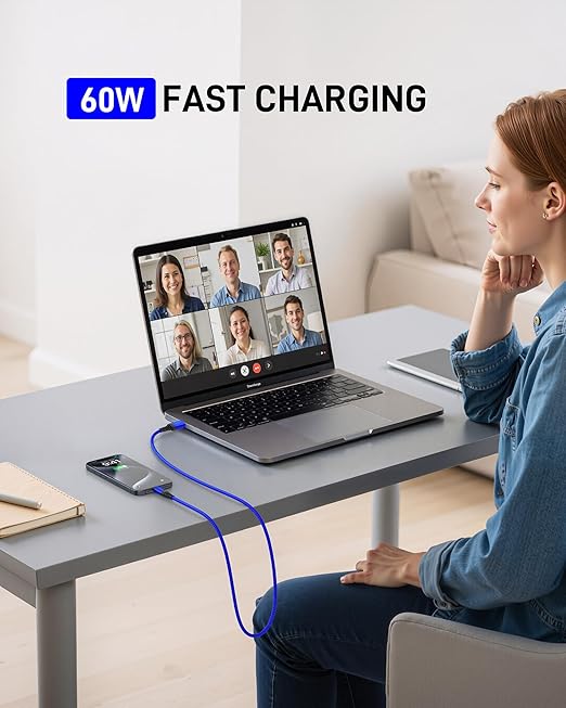 USB A to USB C Cables 60W Fast Charging [2 Pack 6FT], USB to USB C Cable for CarPlay, USB Type C iPhone Charger Durable Braided USBC Cord for iPhone 17/16/15/Pro Max, Samsung Galaxy S23 and More-Blue