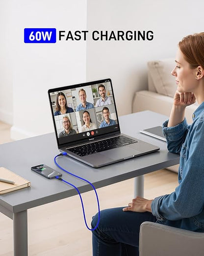 USB to USB C Cable 60W Fast Charging [2 Pack 10FT], USB A to USB C Cable, Durable Braided USB Type C iPhone Charger USBC Cord for iPhone 17/16/15/Pro Max/Plus, Samsung Galaxy S23 and More-Blue
