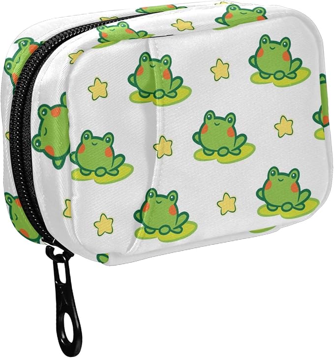 Fustylead Travel Pill Organizer Case Zipper for Purse with Removable Weekly Pill Box for Medicine, Vitamin, Supplement Medicine Organizer (Green Frog)