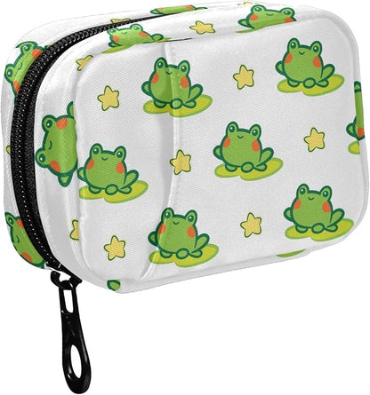 Fustylead Travel Pill Organizer Case Zipper for Purse with Removable Weekly Pill Box for Medicine, Vitamin, Supplement Medicine Organizer (Green Frog)