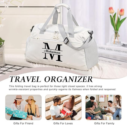 Personalized Travel Duffel Bag with Name - Custom Letter Oxford Cloth Gym Bag with Shoes & Wet Pockets Sport Bag Weekender Overnight Bag for Traveling for Women Men Gift for Christmas Groomsman Brides