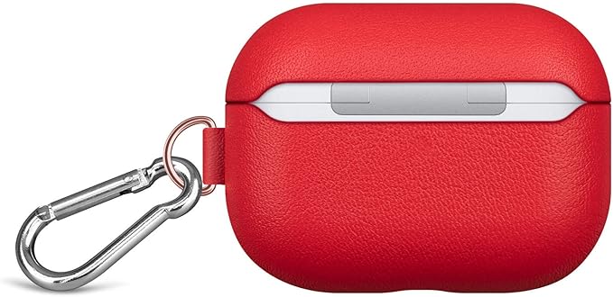 Lopie Leather Case with Keychain for AirPods Pro, Portable Real Leather AirPods Pro Case Cover for Woman - Red