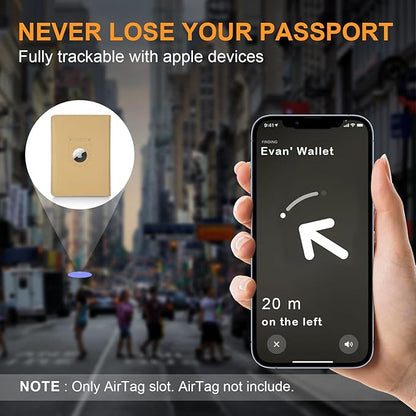 Full Grain Leather AirTag Passport Holder Wallet Cover for Men and Women Travel, Passport Holder with AirTag Slot Passport Wallet, Travel Essentials Genuine Leather Passport Cover Gifts (Black)