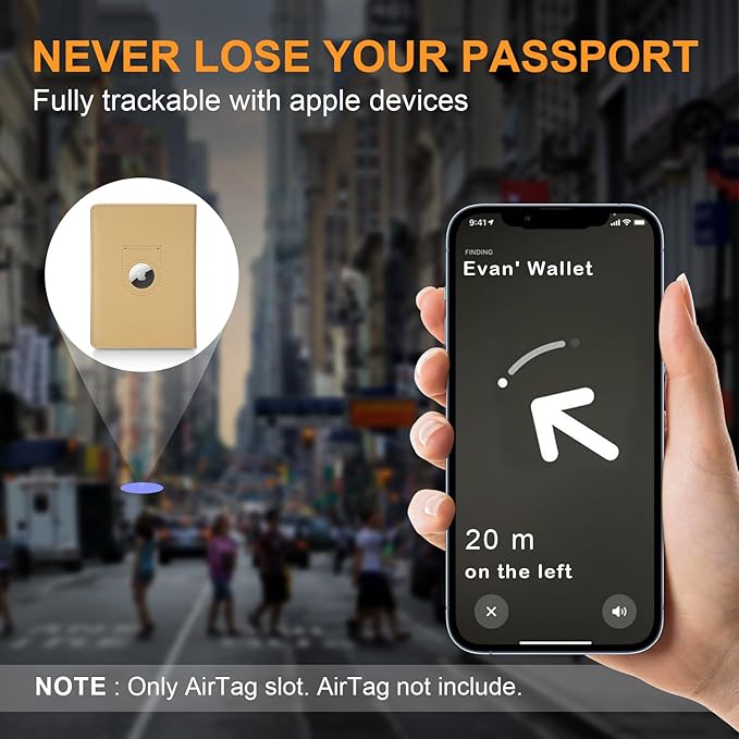 Full Grain Leather AirTag Passport Holder Wallet Cover for Men and Women Travel, Passport Holder with AirTag Slot Passport Wallet, Travel Essentials Genuine Leather Passport Cover Gifts (Brown)