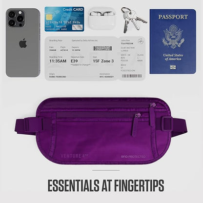 Travel Money Belt, RFID Blocking for Men & Women - Ideal for Keeping Your Cash, Credit Card, Passport, Phone Safe When Traveling (Sleek Purple)