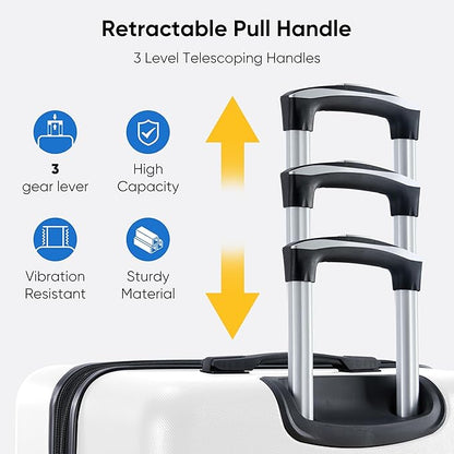 OLIXIS 20 Inch Carry-On Luggage, Hardside Suitcase with Spinner Wheels, Lightweight ABS Hard Shell Travel Luggage, TSA Approved Lock, Expandable Small Suitcase for Business & Travel–White