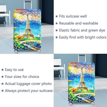 fancyfree Luggage Cover Washable Suitcase Protector Anti-scratch Suitcase cover (Dreamy Paris, S(18"-21" luggage))