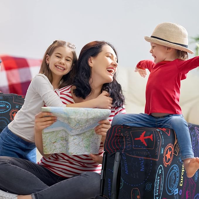 Sherr 3 Pieces Travel Luggage Cover Suitcase Protector Anti Scratch Suitcase Washable Baggage Covers(Vintage Theme,S/Medium/L)