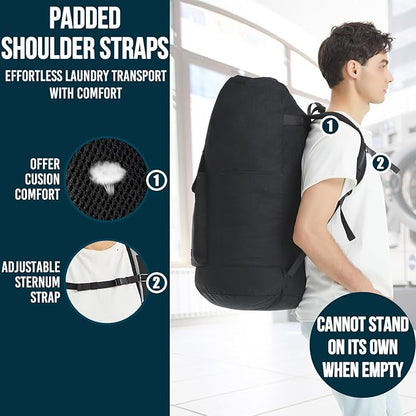 Laundry Bag Extra Large 115L, Laundry Backpack Bag, Laundry Bags Extra Large Heavy Duty, Laundry Bag with Straps, Clothes Hamper Bags with 4 Pockets, College Laundromat Backpack for Dorm Room