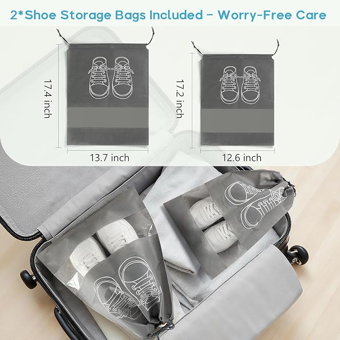 2 Pack Shoe Washing Bags with 2 Shoe Bags for Travel & 1 Shoe Brush - 360° Deep Clean for Sneakers/Tennis Shoes, Reusable with Self-locking Zipper & Microfiber Lining