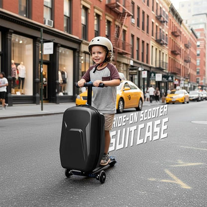 20" Hardshell Scooter Suitcase for Kid & Adult Foldable 2 in 1 Ride on Carry on Travel Trolley Scooter Luggage With Wheels