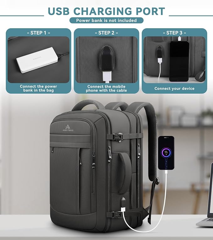 60L Extra Large Travel Laptop Backpack,3XL Expandable Carry On Backpack for Men, Big Capacity Heavy Duty Business Suitcase Daypack Bag Fits 18.4-19 Inch Laptops, Travel Gifts for Men Women, Black