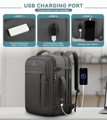 60L Extra Large Travel Laptop Backpack,3XL Expandable Carry On Backpack for Men, Big Capacity Heavy Duty Business Suitcase Daypack Bag Fits 18.4-19 Inch Laptops, Travel Gifts for Men Women, Black