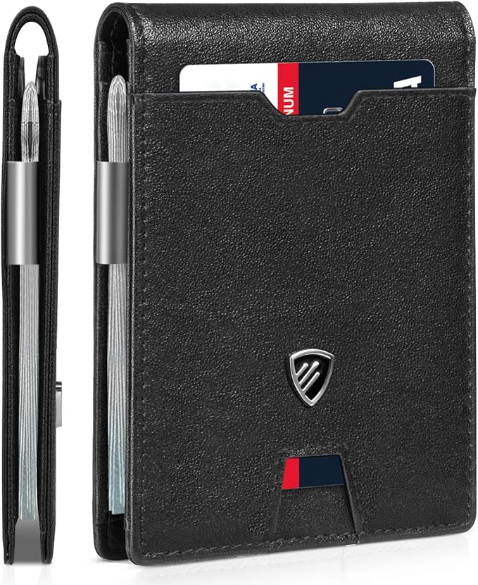 RUNBOX Mens Slim Wallet with Money Clip RFID Blocking Bifold Credit Card Holder for Men with Gift Box
