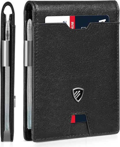 RUNBOX Mens Slim Wallet with Money Clip RFID Blocking Bifold Credit Card Holder for Men with Gift Box