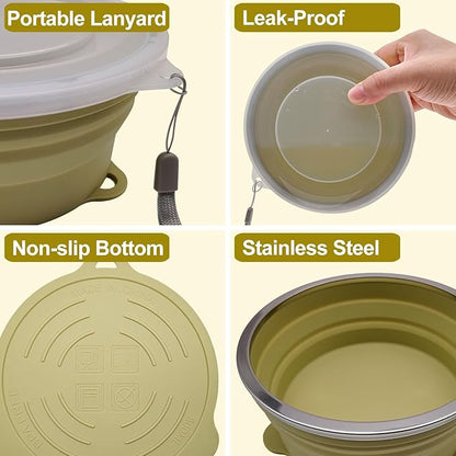 Mess Kit for Camping Silicone Collapsible Bowl Collapsible Cup and Stainless Steel Spoon for Backpacking Outdoor Hiking Traveling and Picnic - 2 Pack