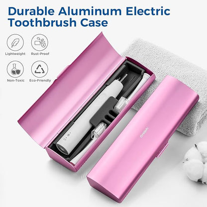Aluminum Electric Toothbrush Travel Case, 2 in 1 Travel Toothbrush Holder for Oral B/Oral-B Pro 1000 1500 5000 7000 and Most Electric Toothbrush for Traveling, Removable Silicone Liner-Pink