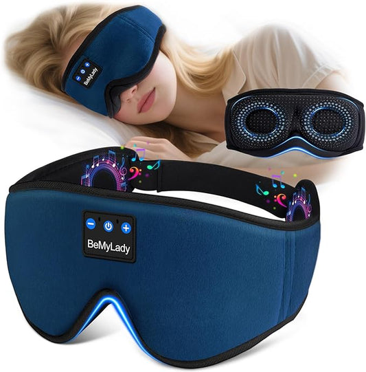Sleep mask Headphones,100% Blackout 3D Zero Eye Pressure Bluetooth Sleep mask Breathable Eye mask with Bluetooth Headphones Sleep Headphones for Side Sleepers, 14H Playtime&Bluetooth 5.4 Blue