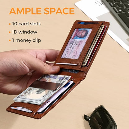 RUNBOX Money Clip Slim Wallets for Men RFID Blocking 11 Card Holder Minimalist Small Leather Bifold Men's Front Pocket Wallet Gift Box