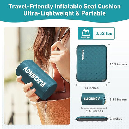 Inflatable Seat Cushion, Self Inflating Memory Foam Stadium Seat Cushion Lightweight Camping Chair Pad Airplane Cushion for Long Flights Outdoor Travel Bleacher Office Car Backpacking (Blue)