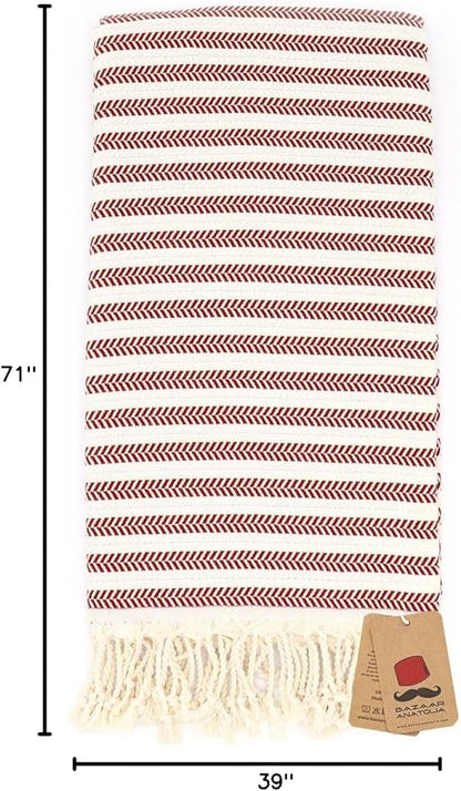 Bazaar Anatolia Turkish Beach Towel – 100% Cotton, Quick Dry, Sand Free Towel for Bathroom, Travel, Camping – Oversized 71x39 Inches – Arpa Red