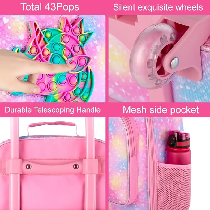 Kids Suitcase with Wheels for Girls and Boys, Rolling Carry on Luggage for Toddler Children