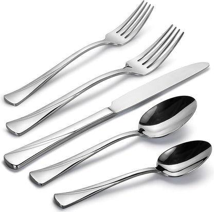 Alata Alice 60-Piece Silverware Set Stainless Steel Flatware Set,Service for 12,Mirror Polished Cutlery Set,Dishwasher Safe