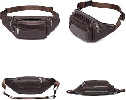 Genuine Leather Fanny Pack/Waist Bag/Organizer with Adjustable Belt, Multiple Pockets For Men and Women