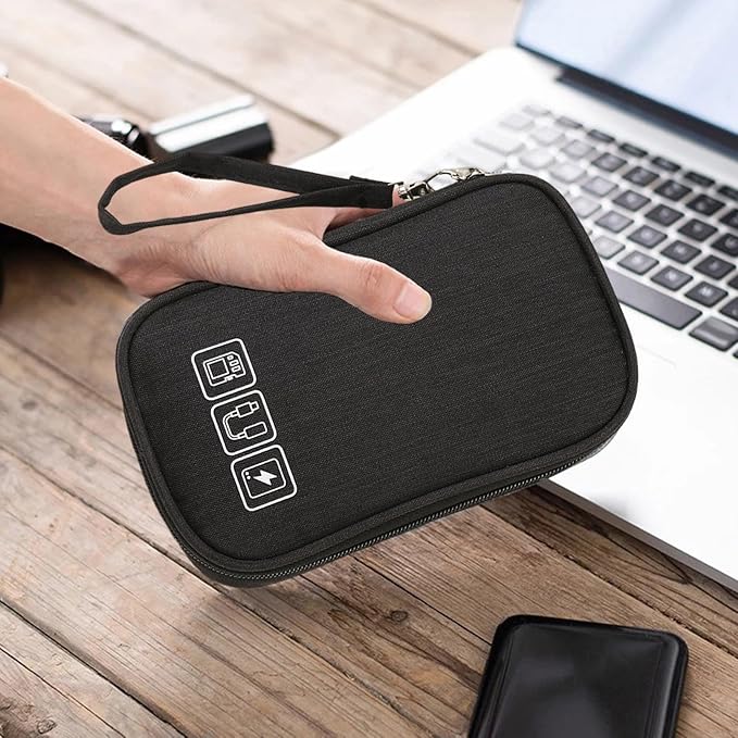 3Pcs Electronic Organizer Travel Cable Organizer Bag Pouch Portable Small Electronic Cable Pouch Electronics Accessories Organizer Travel Digital Storage Bag for Power Bank Charger Card, Black