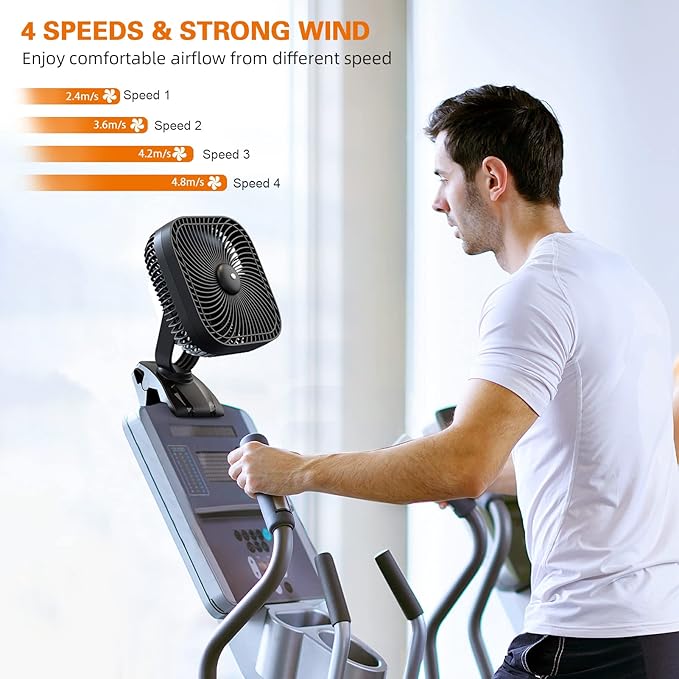 Rechargeable Portable Fan with Light, 8-inch Battery Operated Clip on, 20000mAh 78 Hours Work Time, Quiet, Strong Airflow USB, 4 Speeds Personal, Ideal for Outdoor Camping Hurricane