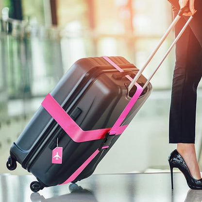Weewooday 8 Pcs Luggage Straps Suitcase Tags Set for TSA Approved, 4 Travel Adjustable Suitcase Belt, 4 Silicone Luggage Tags with Name ID Card Travel Accessories(Pink,Airplane)