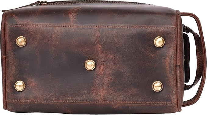 LEATHER VILLAGE Premium Leather Toiletry Travel Pouch With Waterproof Lining - Mulberry Brown | King-Size Handcrafted Vintage Dopp Kit Bag, Shaving & Bathroom Organizer, Gift for Men & Women