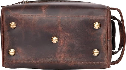 LEATHER VILLAGE Premium Leather Toiletry Travel Pouch With Waterproof Lining - Mulberry Brown | King-Size Handcrafted Vintage Dopp Kit Bag, Shaving & Bathroom Organizer, Gift for Men & Women