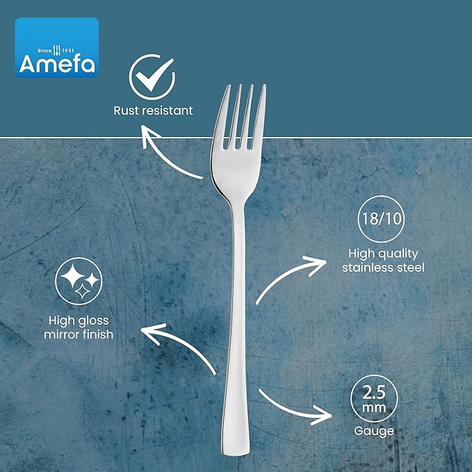 Amefa Atlantic 45-Piece Flatware, Set for 8 – Stainless Steel Silverware, Mirror Finish, Rust-Resistant Durable Cutlery, Forks, Knives, Spoons, Salad Forks & Teaspoons for Dining & Entertaining