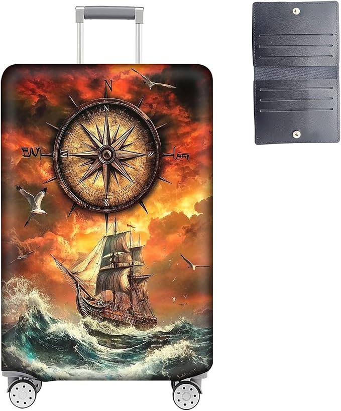 Luggage Cover Protector for 26-28 Inch Suitcases, TSA Approved Elastic Travel Suitcase Covers, Anti-Scratch Washable Luggage Sleeve for Carry On & Checked Bags, Compass Navigation