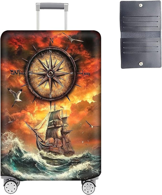 Luggage Cover Protector for 26-28 Inch Suitcases, TSA Approved Elastic Travel Suitcase Covers, Anti-Scratch Washable Luggage Sleeve for Carry On & Checked Bags, Compass Navigation