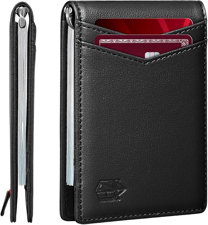 Zitahli Wallet for Men-6 Slots ID Window-Mens Wallets-Slim Wallet Classic Spring Money Clip RFID Blocking-Gift for Men