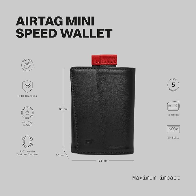 The Frenchie Co. - AirTag Speed Wallet Mini - Ultra-slim RFID blocking card holder with AirTag pocket - Minimalist front pocket wallet - Full-grain Italian leather