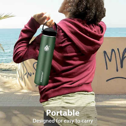 Insulated Water Bottle 32 oz with Straw, Stainless Steel Wide Mouth Water Bottle, Double Wall Vacuum Leak Proof with Straw Lid & Spout Lid for Sports or Office, Keep Cold or Hot Up to 24 Hrs