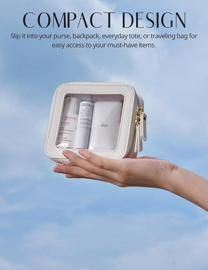 Popvibe Clear Makeup Bag Travel Cosmetic Case Transparent Toiletry Bag with Zipper, Portable Make Up Organizer Traveling Compact Car Bag for Essentials