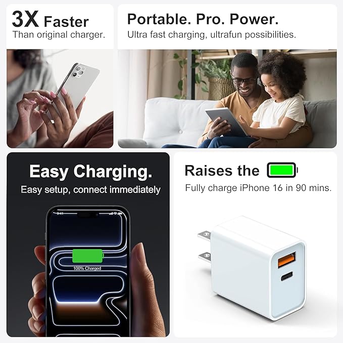 USB C Super Fast Charger, 3-Pack 30W Dual Port PD+QC Fast Charger Adapter Block for iPhone 14/15/16/17/Pro/Pro Max/Plus/iPad/MacBook air, (25W PPS) Type C Charging for Samsung S21 S22 Pixel